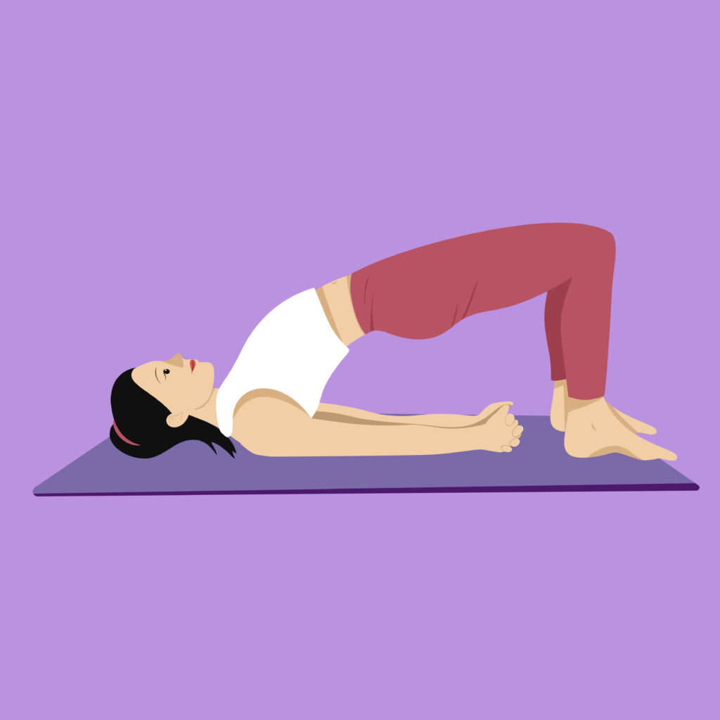 Illustration of a girl strengthening the glutes and lower back with Bridge Pose